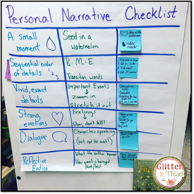 Not sure what kind of anchor chart to make for personal narratives? This one has all the elements and goes perfectly with every mentor text that you read!