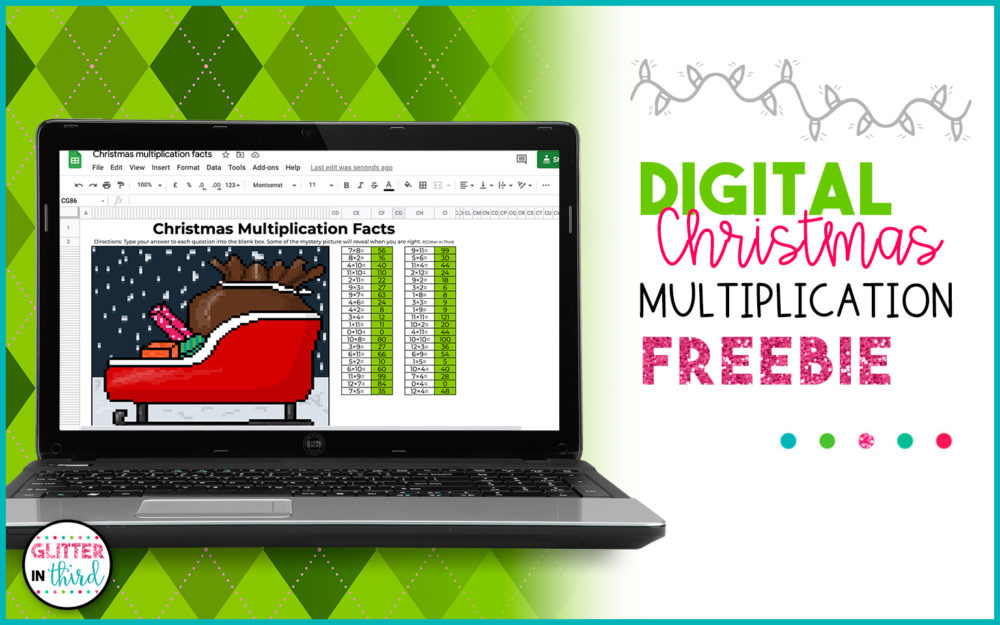 Free digital Christmas math activity multiplication