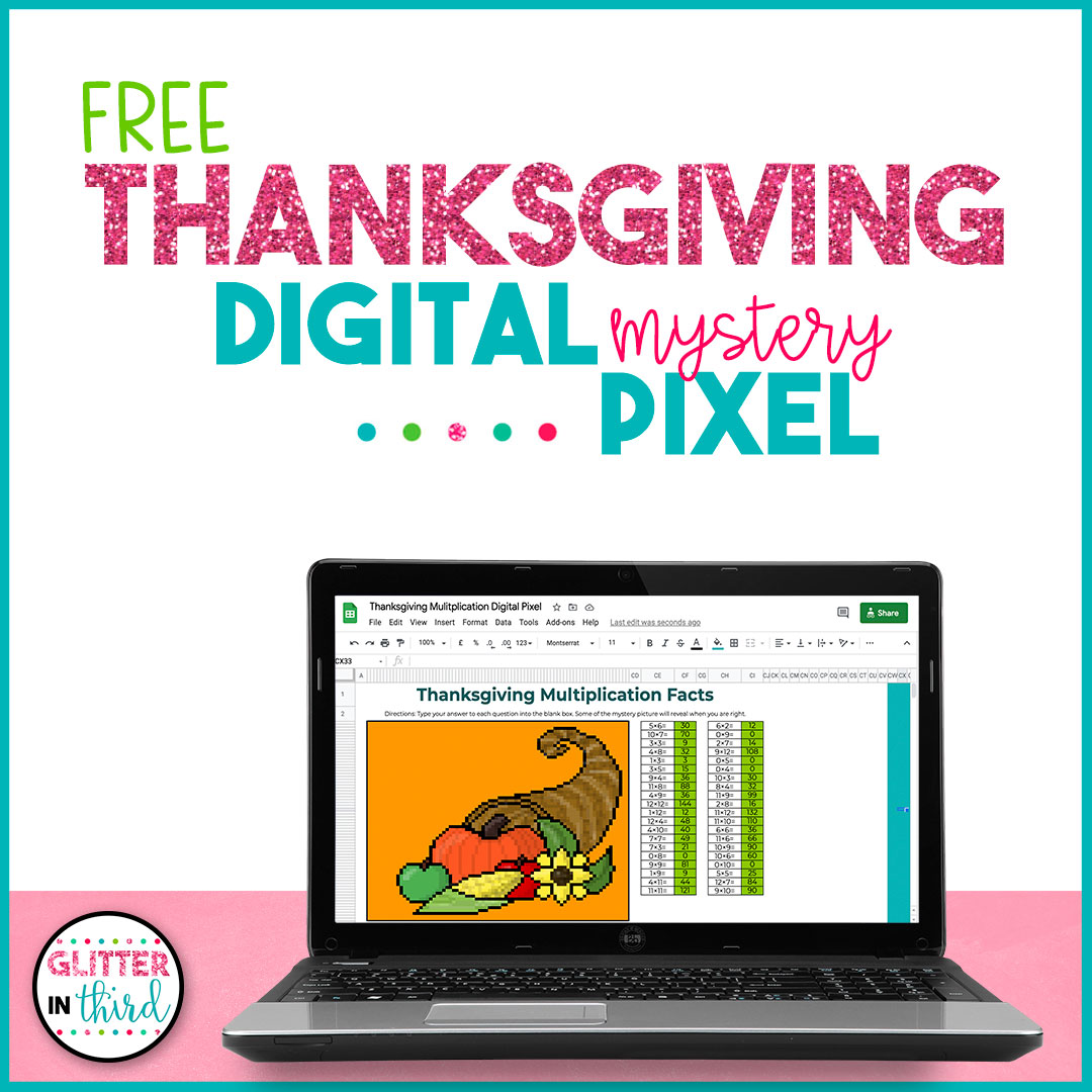 Thanskgiving multiplication activity digital mystery pixel