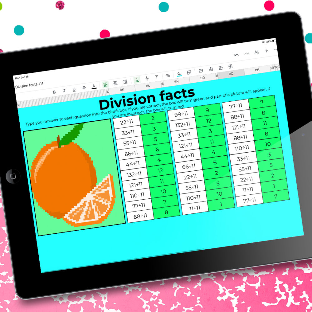 division facts activity digital mystery picture