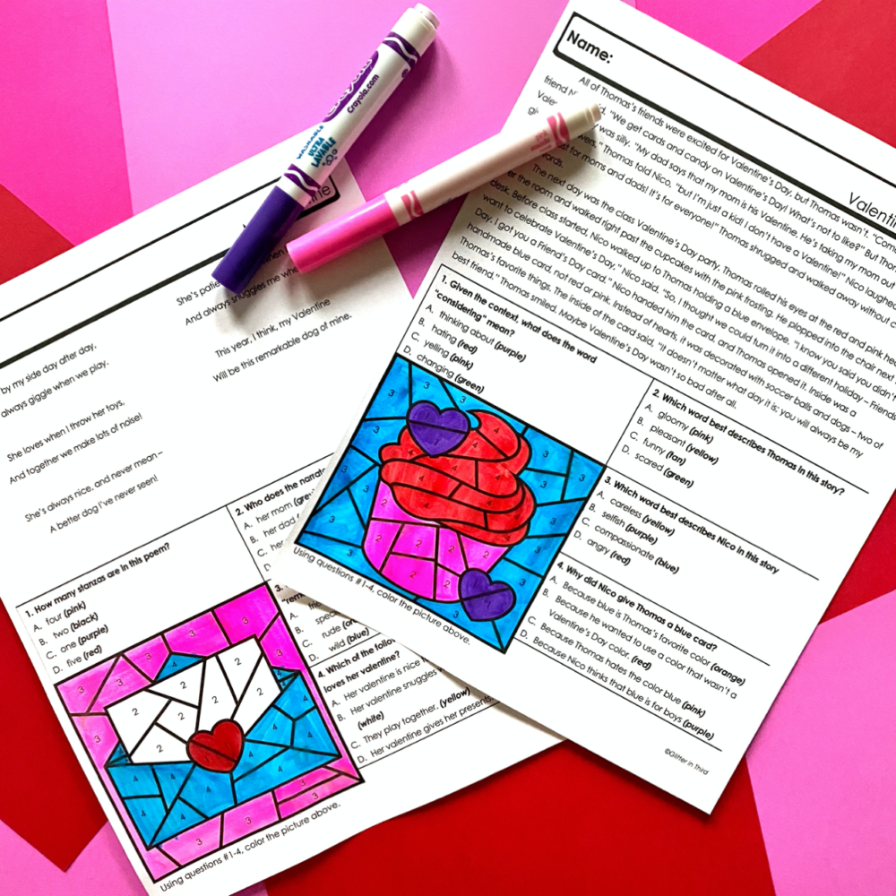 Valentine’s Day Reading and Math Worksheets