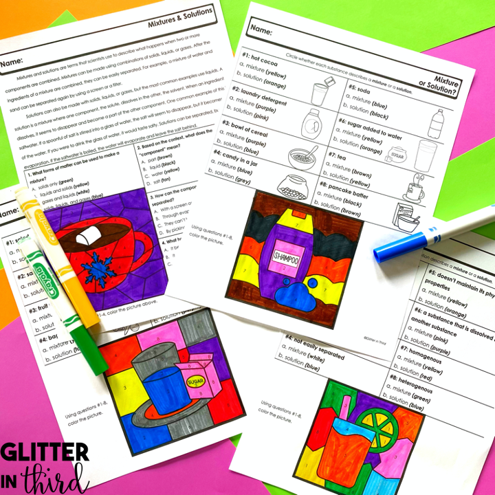 5th grade mixtures and solutions worksheets