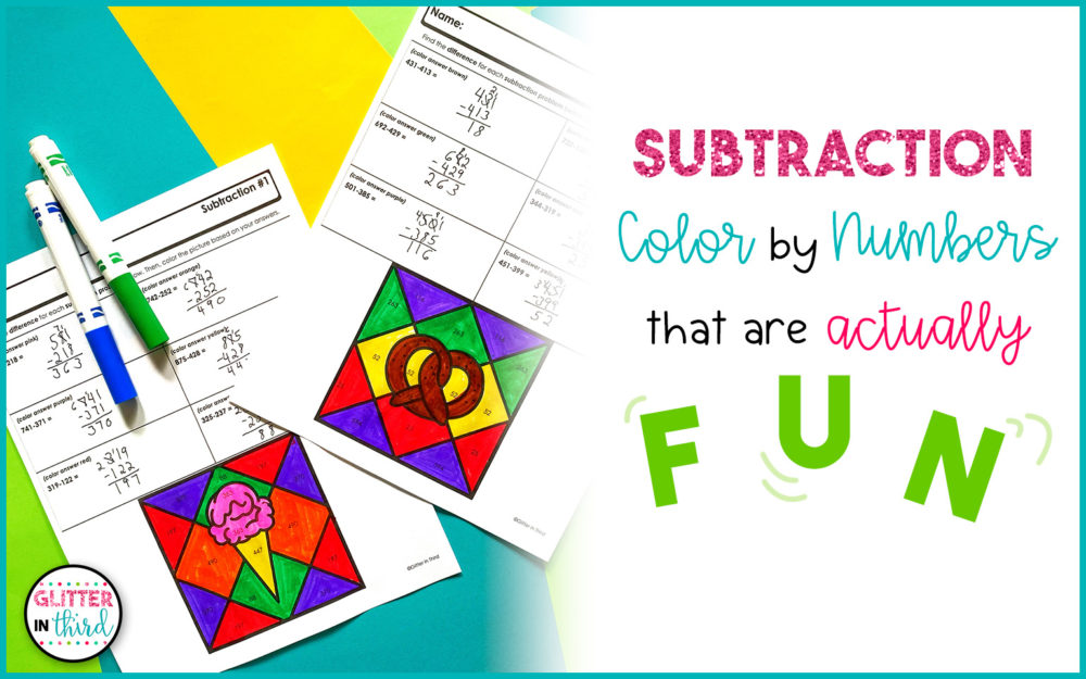 Subtraction Color By Number Worksheets