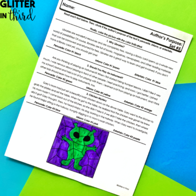 The BEST Author's Purpose Worksheets - Glitter in Third