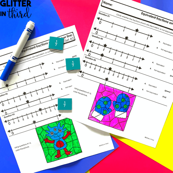 equivalent fractions on a number line worksheet