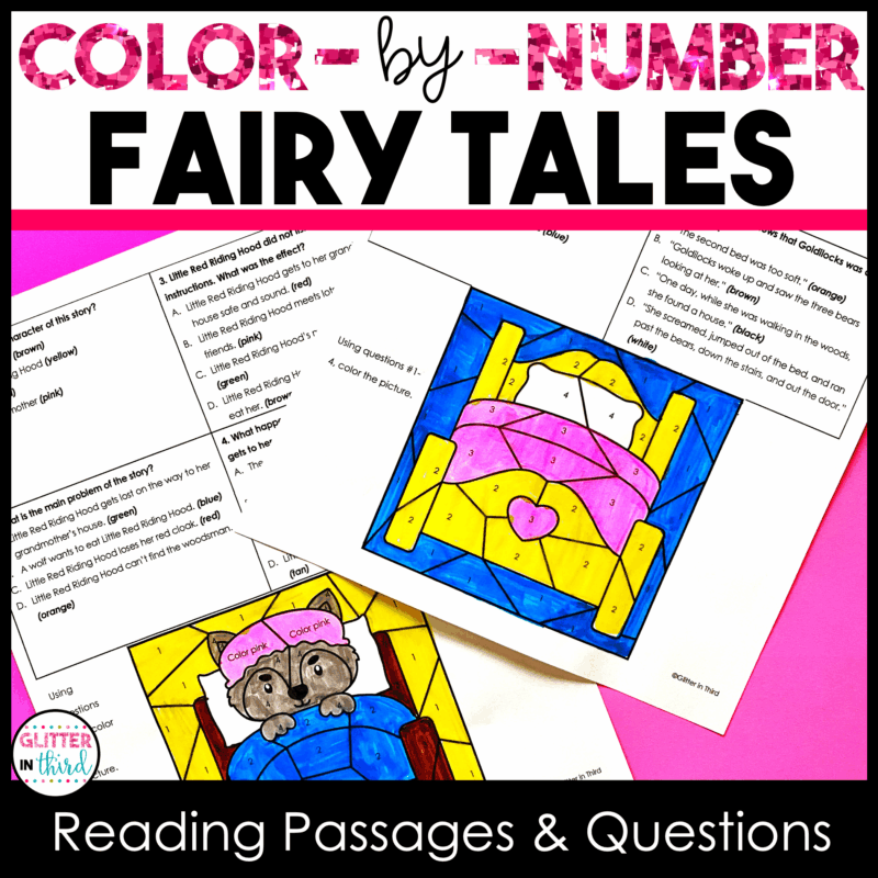 fairy tales color by number worksheet 3rd