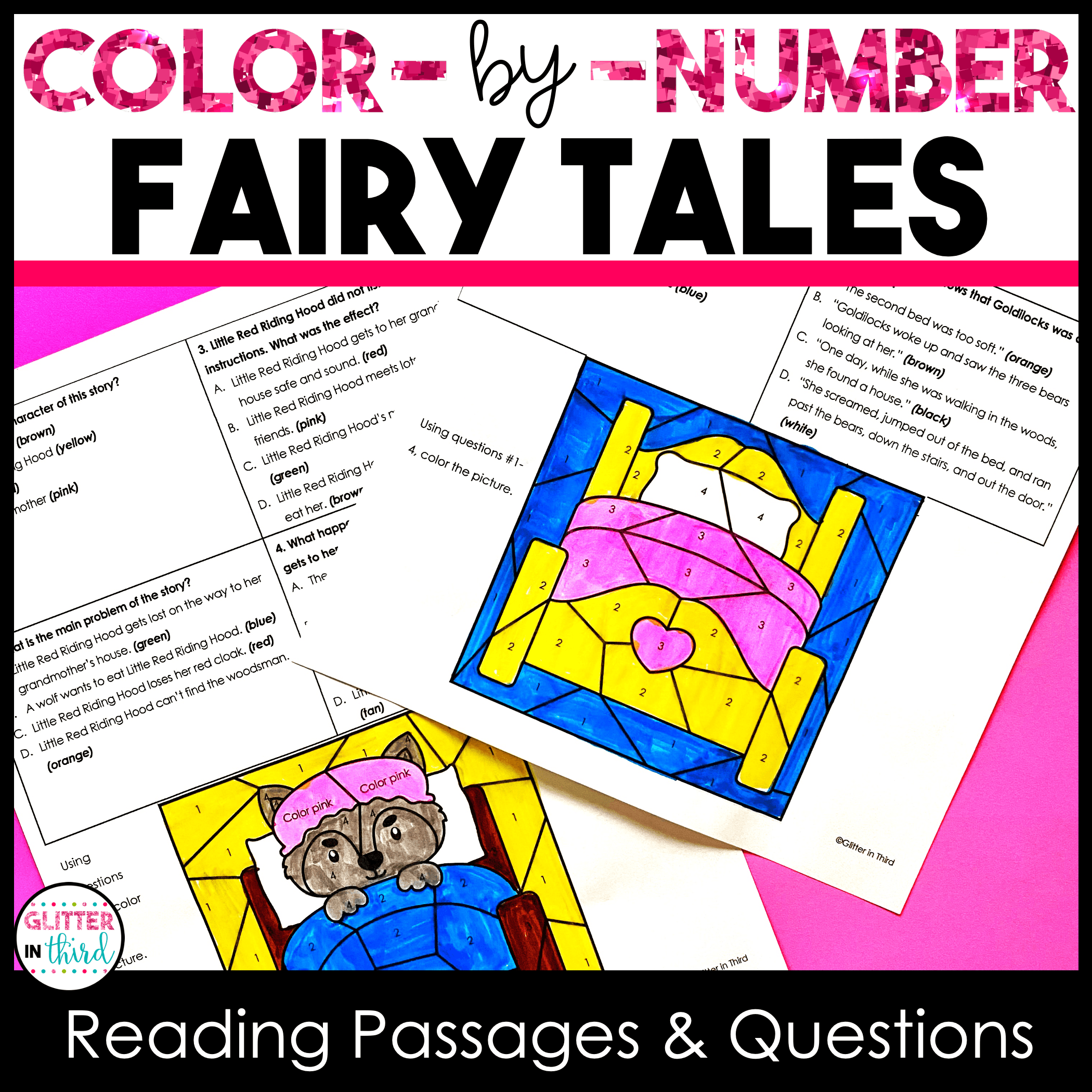 fairy tales color by number worksheet 3rd