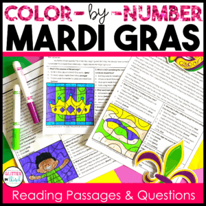 mardi gras color by number reading passages 3rd