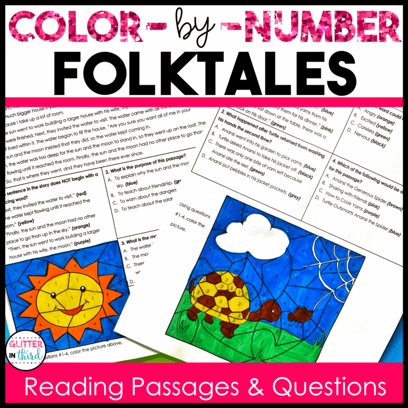 folktales color by number worksheet 3rd