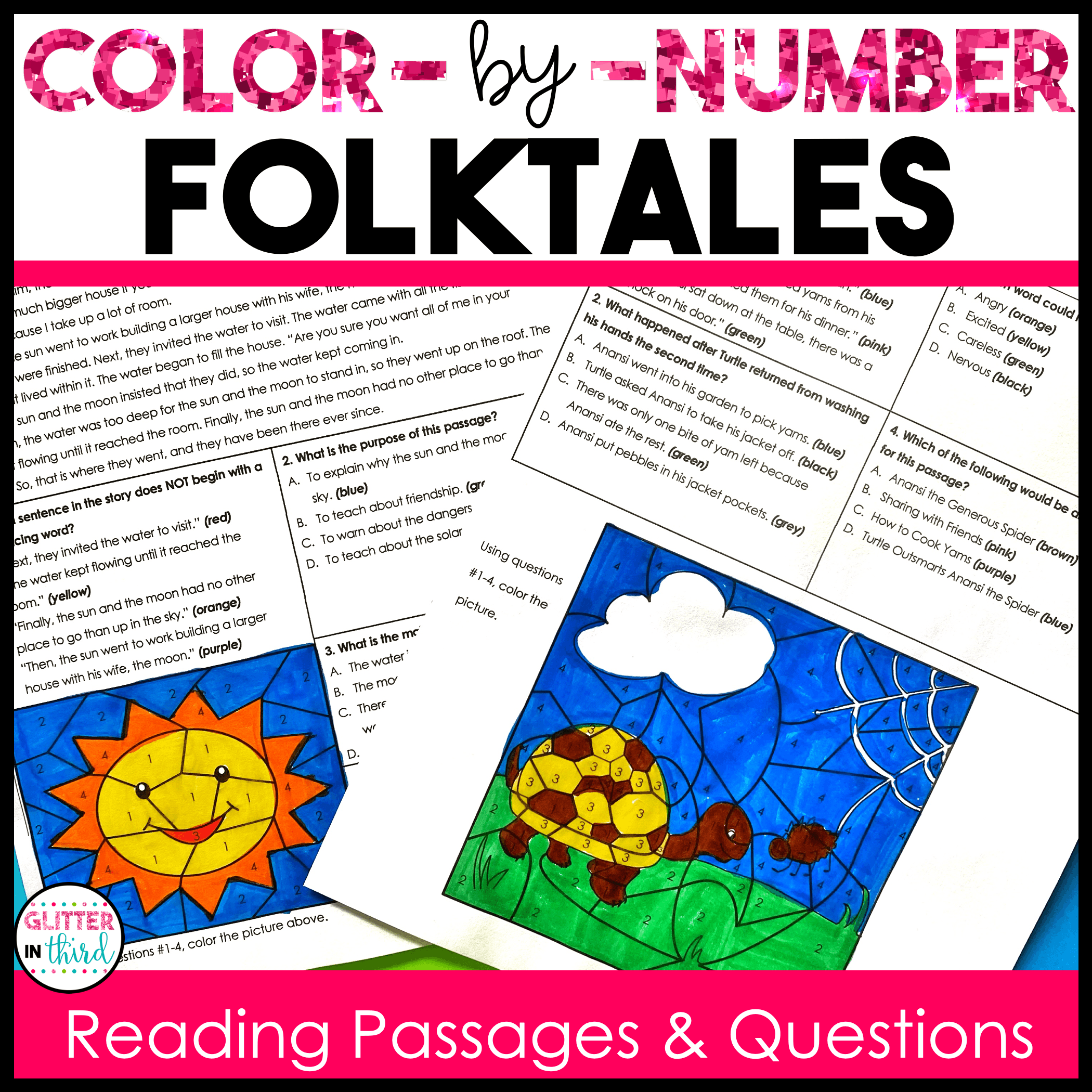 folktales color by number worksheet 3rd