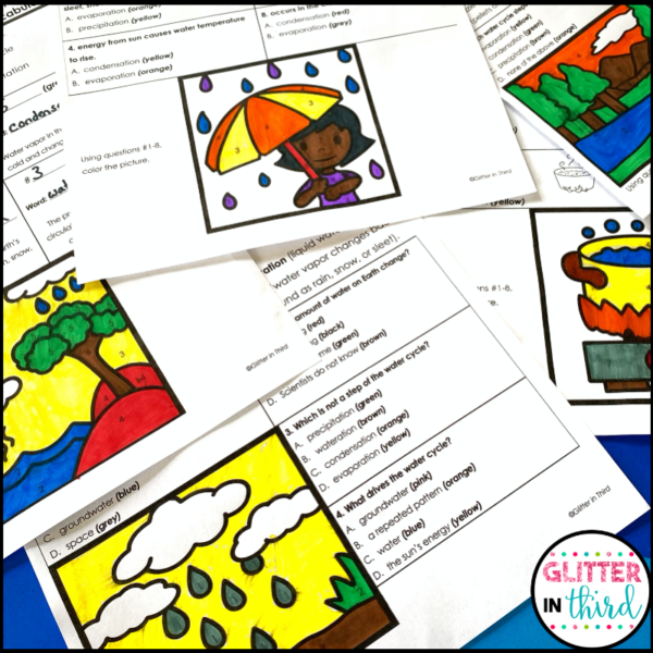 water cycle worksheets color by number 3rd grade