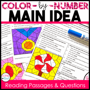 main idea color by number worksheet 3rd