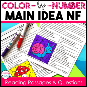 nonfiction main idea color by number worksheet 3rd