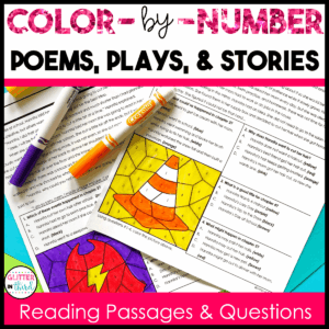 poems play stories color by number worksheet 3rd