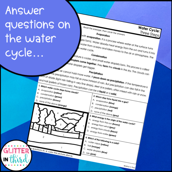 water cycle worksheets color by number 3rd grade