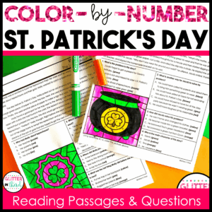 st patrick's day reading passages color by number worksheets 3rd