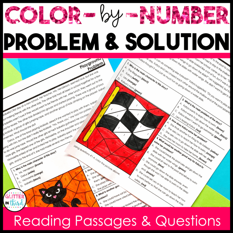 problem solution color by number worksheet 3rd
