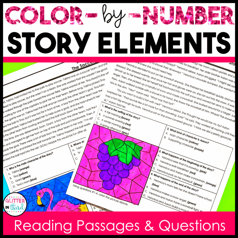 story elements color by number worksheet 3rd