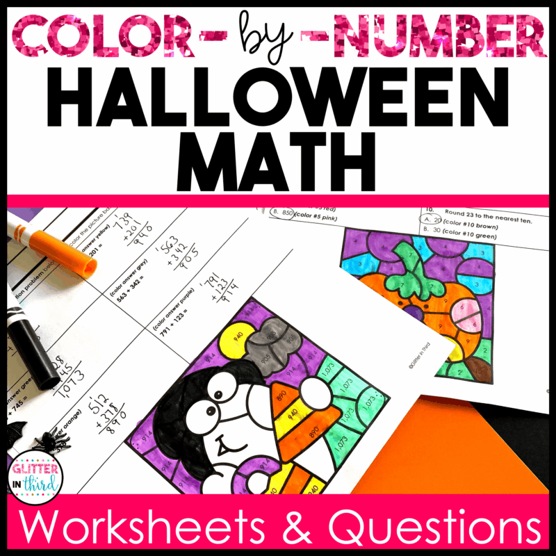 halloween math color by number reading passages 3rd