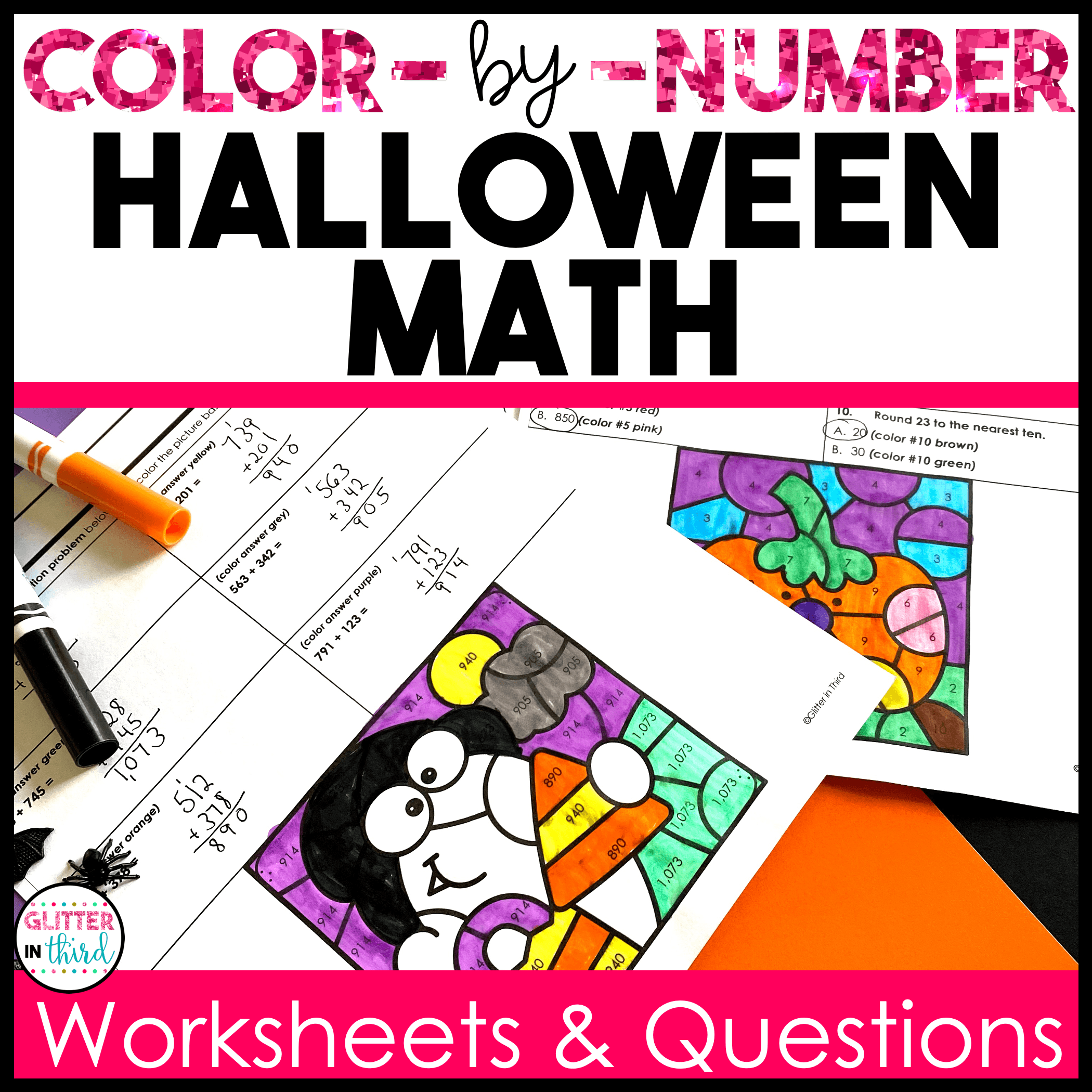halloween math color by number reading passages 3rd