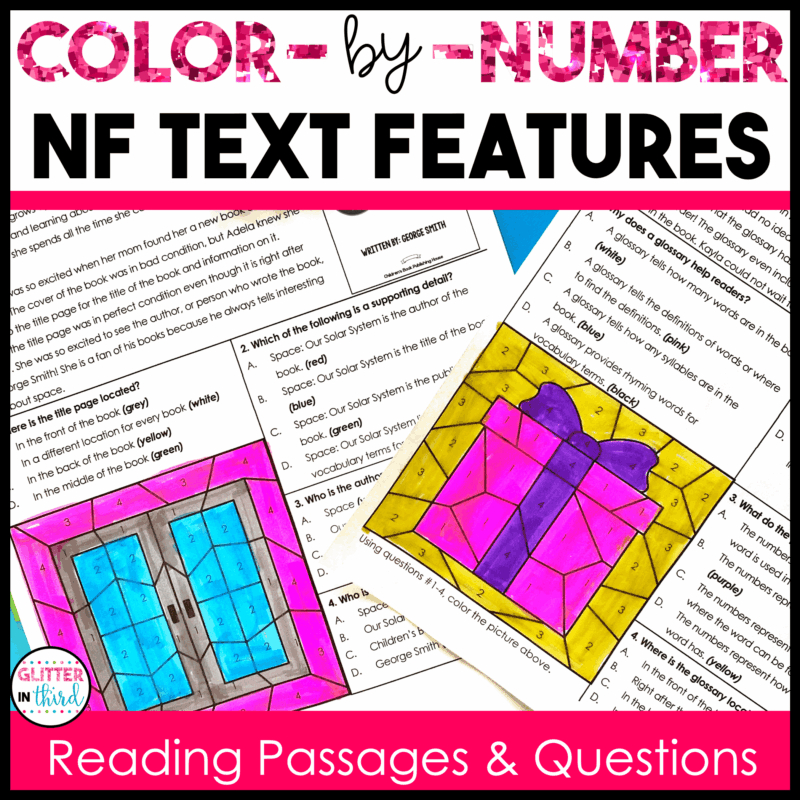 nonfiction text features color by number worksheet 3rd