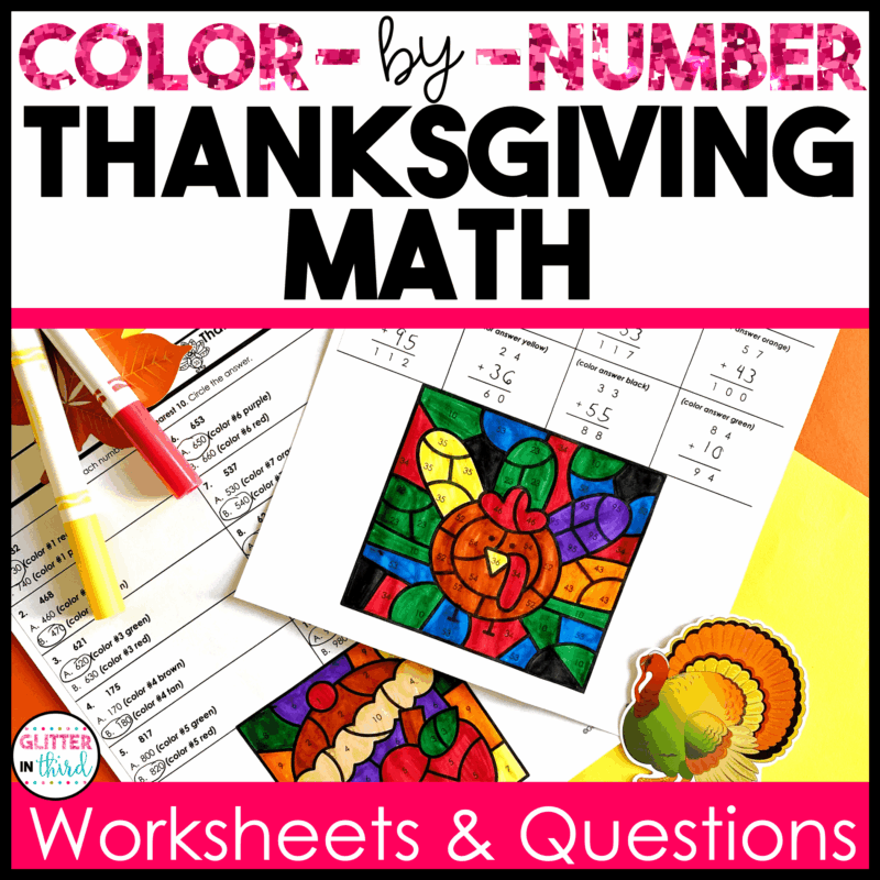 thanksgiving math color by number worksheets 3rd