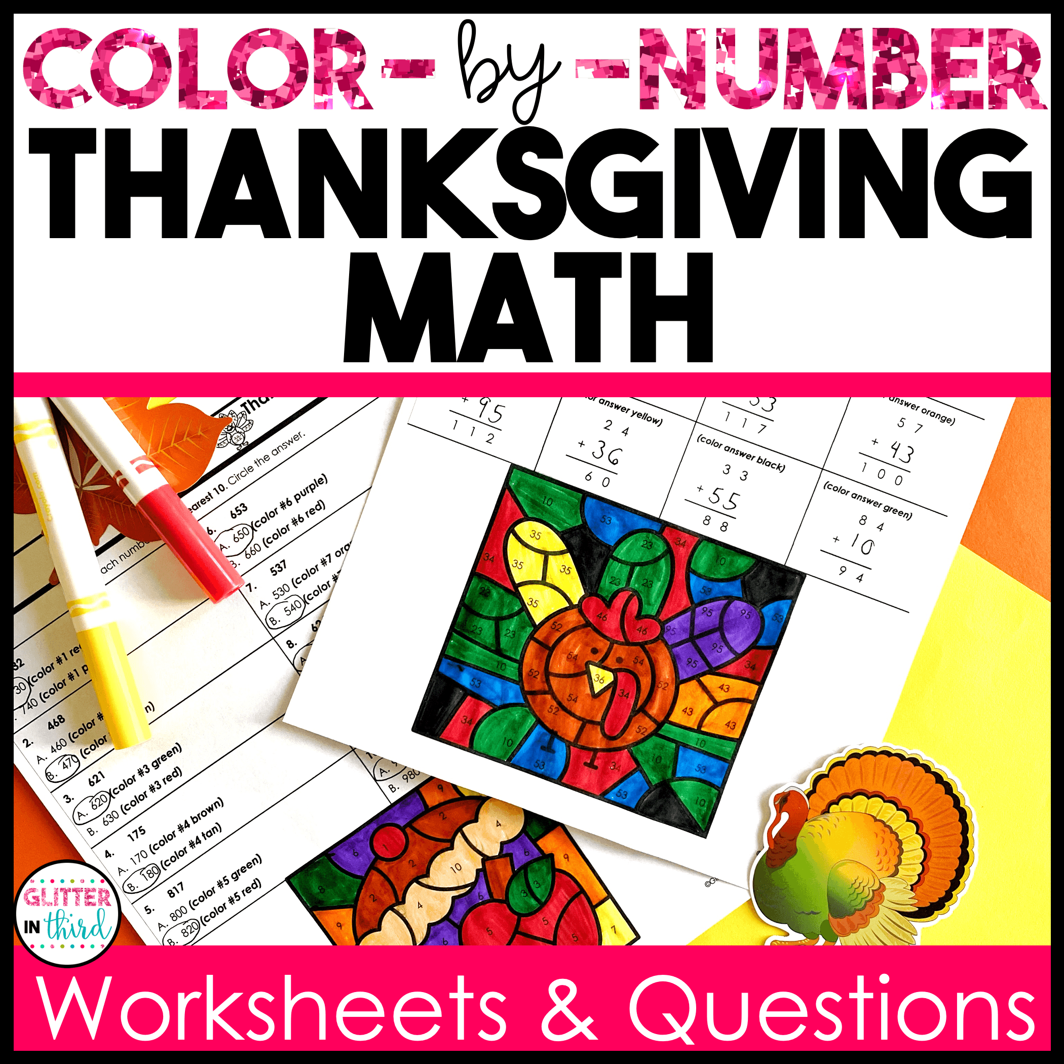 thanksgiving math color by number worksheets 3rd