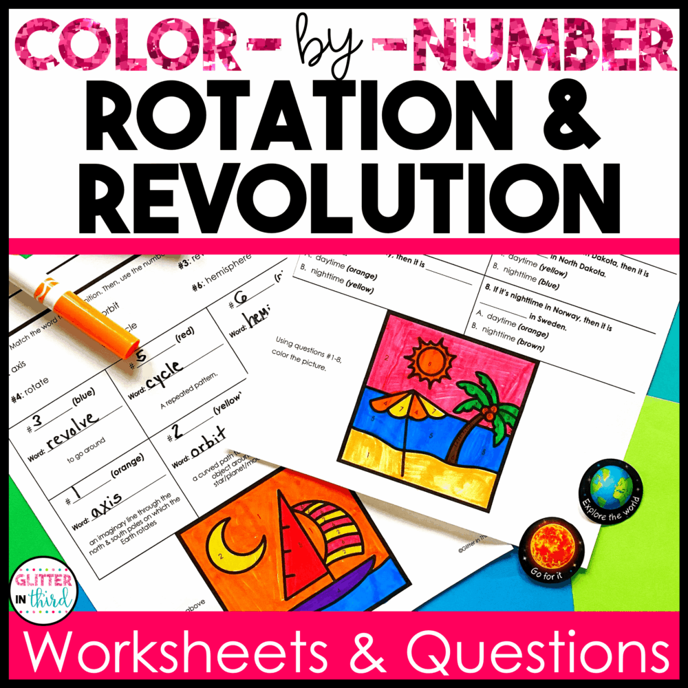 Earth's Rotation and Revolution Worksheets Color-By-Number - Glitter in ...