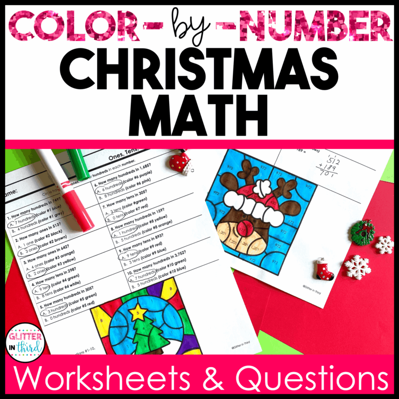 christmas math color by number reading passages 3rd