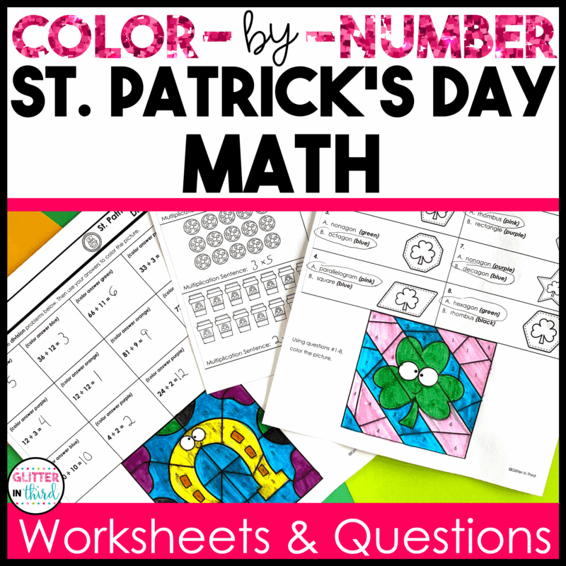 st patricks day math color by number worksheets 3rd