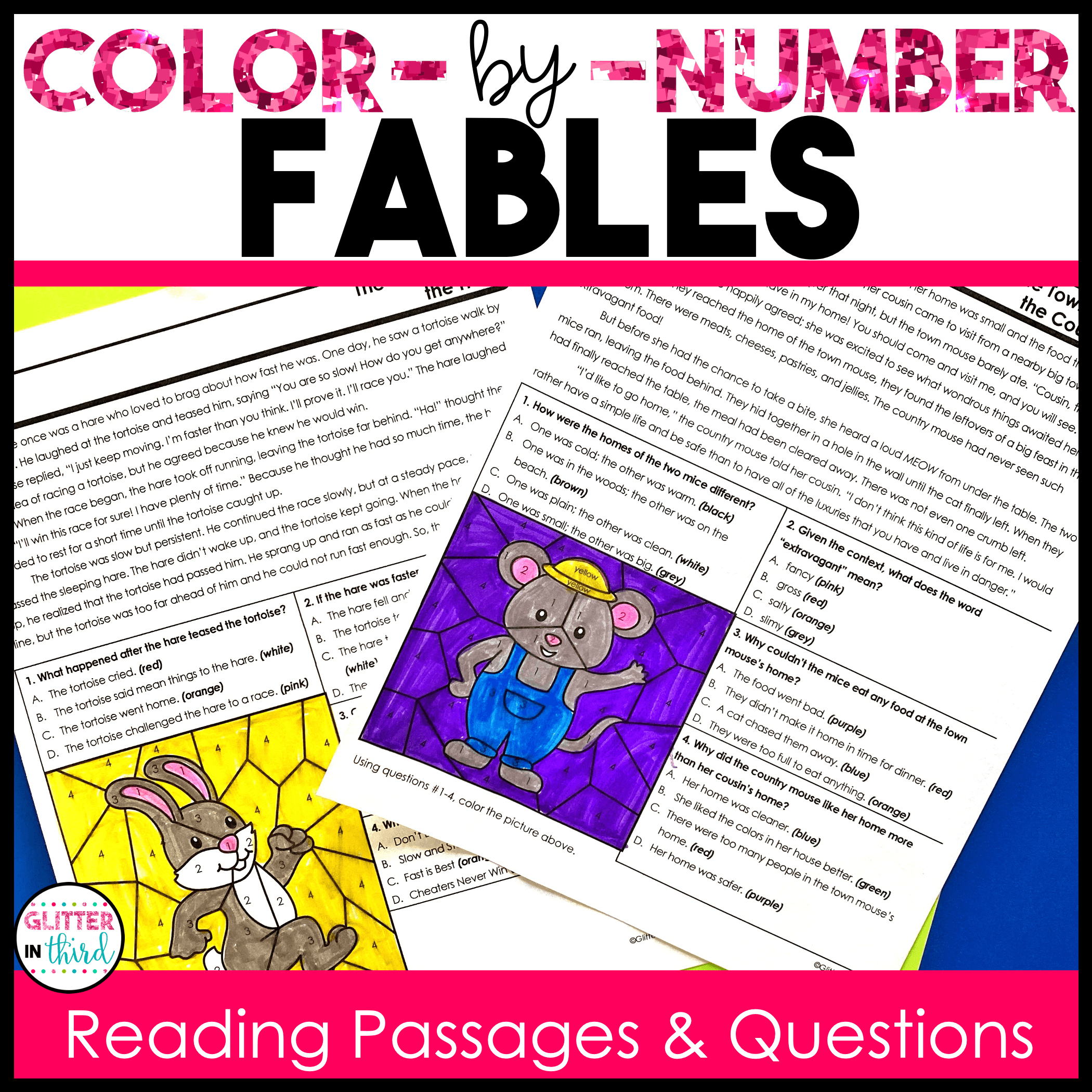 fables color by number worksheet 3rd