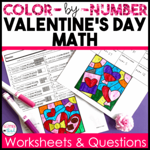 valentine's day math color by number reading passages 3rd