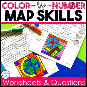 map skills color by number worksheet 3rd