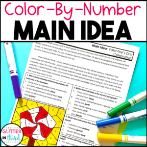 main idea worksheets color by number reading comprehension