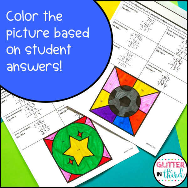 3rd grade subtraction color by number worksheets