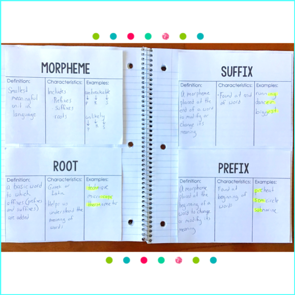 morphology vocabulary notebook