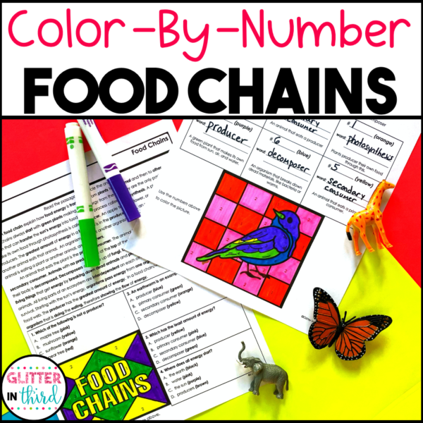 food chains color by number worksheets science