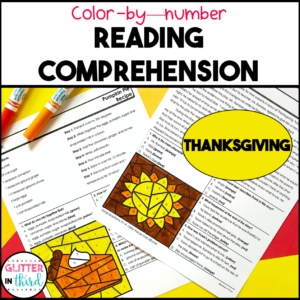 thanksgiving reading comprehension color by number worksheets