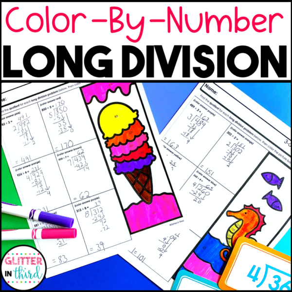 long division color by number worksheets