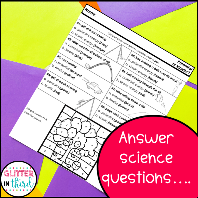 Kinetic and Potential Energy Worksheets Color-By-Numbers - Glitter in Third