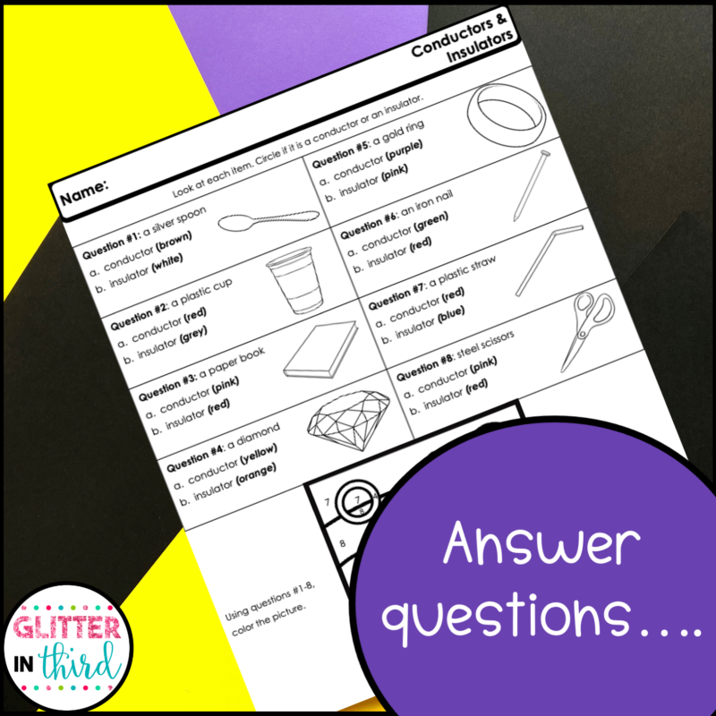 Conductors and Insulators Worksheets Color-By-Numbers - Glitter in Third