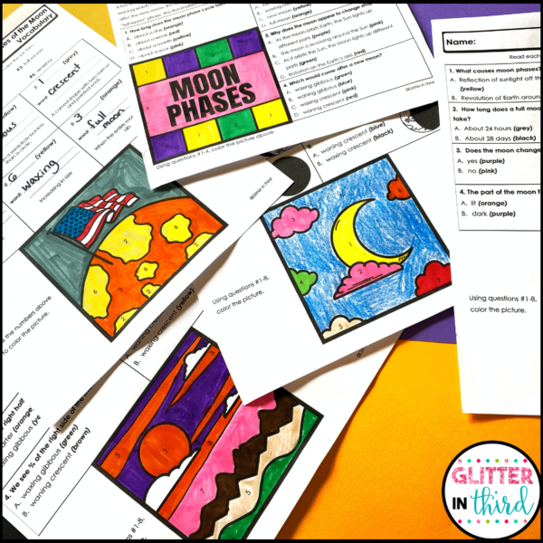 moon phases worksheets color by number