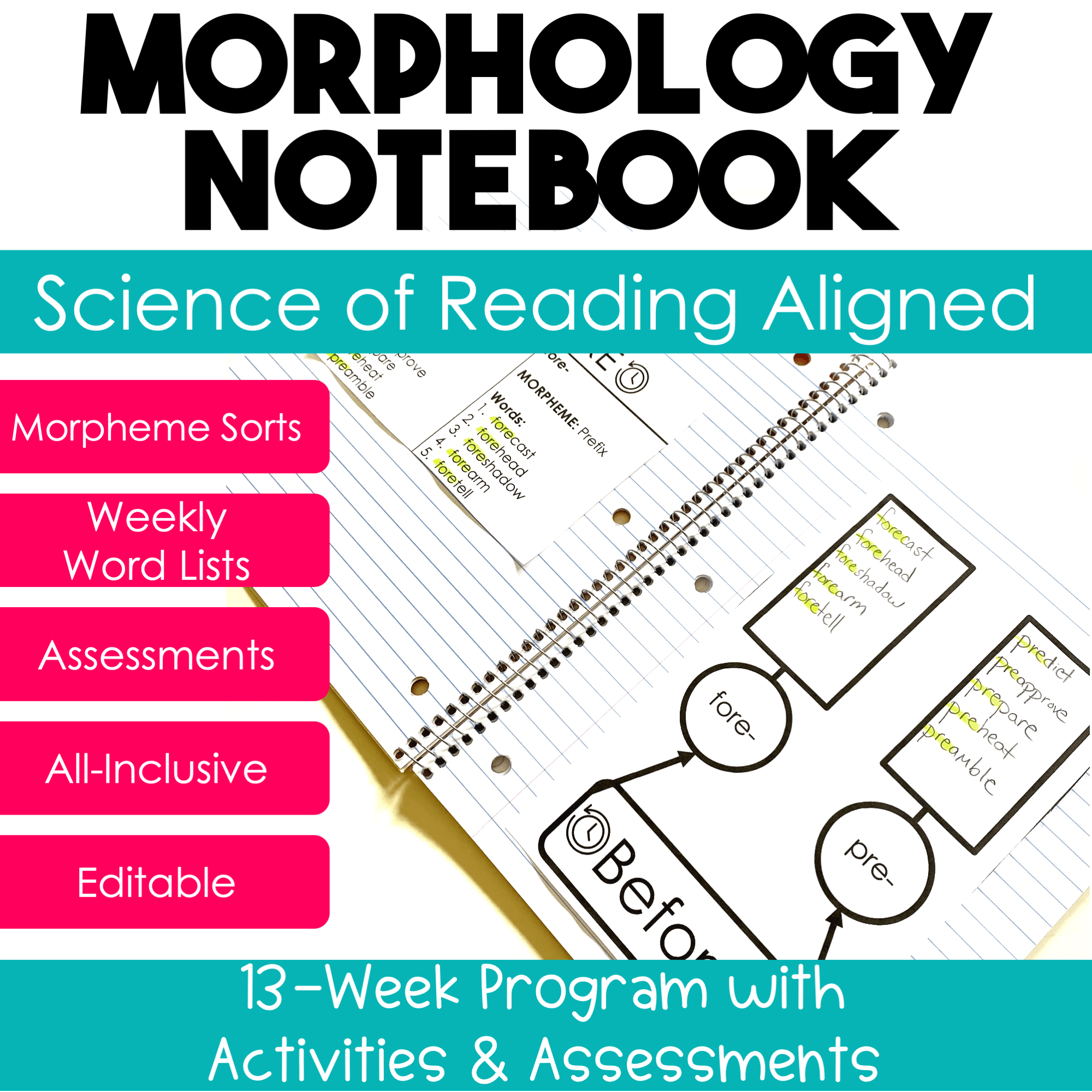 Science of Reading Morphology Notebook Root Words Prefixes & Suffixes Vocabulary