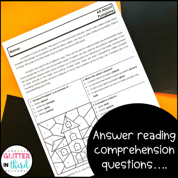 halloween reading comprehension color by number worksheet