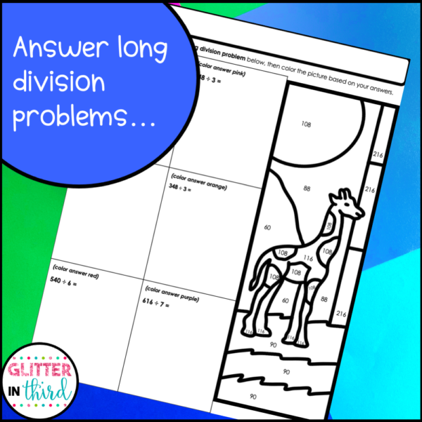 long division color by number worksheets