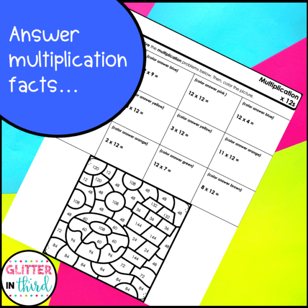 multiplication color by number worksheets