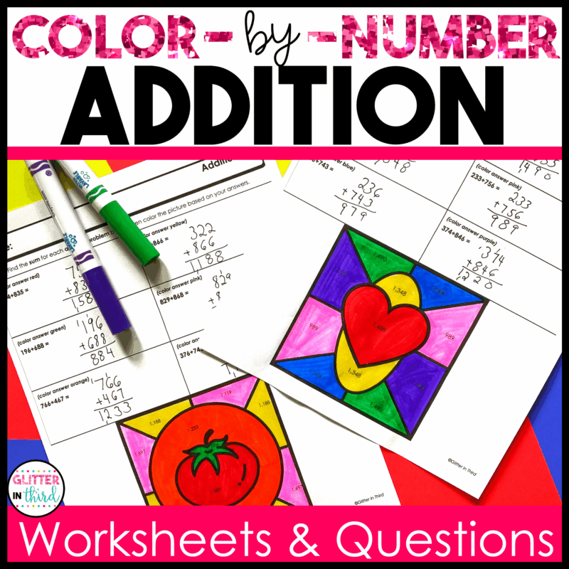 addition color by number 3rd