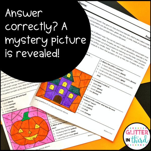 halloween reading comprehension color by number worksheet