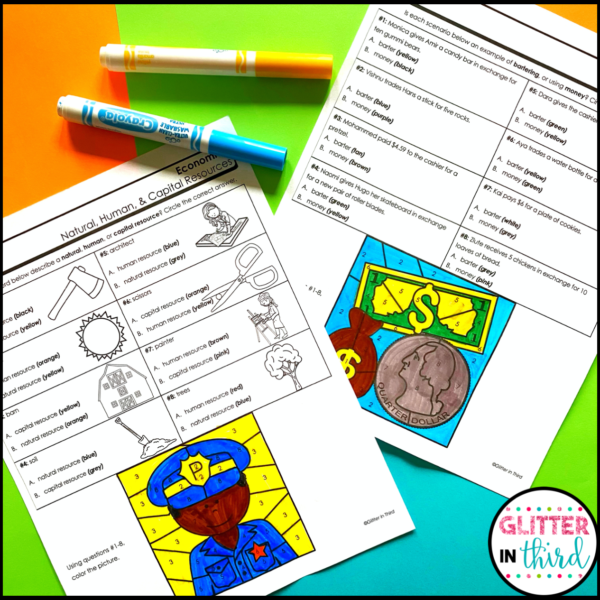 Economics Worksheets Color By Number Activities 3rd grade