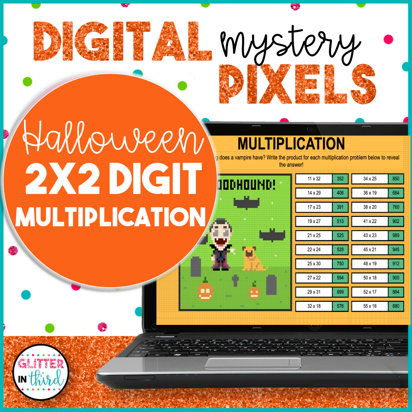 Halloween Double Digit Multiplication Pixel Art Activities